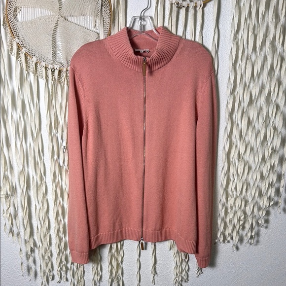 LaFayette 148 New York Pink Salt Mélange Zip Front Cardigan Sweater Size XXL - Picture 6 of 15